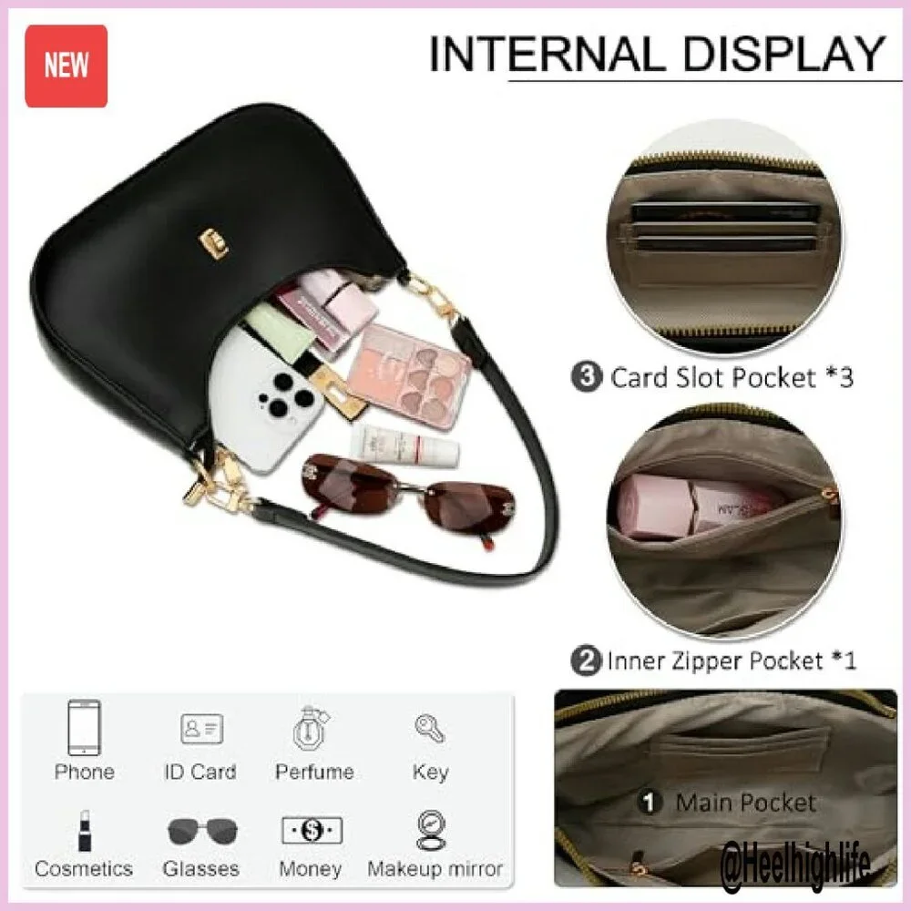 Vegan Leather Shoulder Bag with Detachable Strap, 10x7 Inches, Multi-Functional - Picture 6 of 8